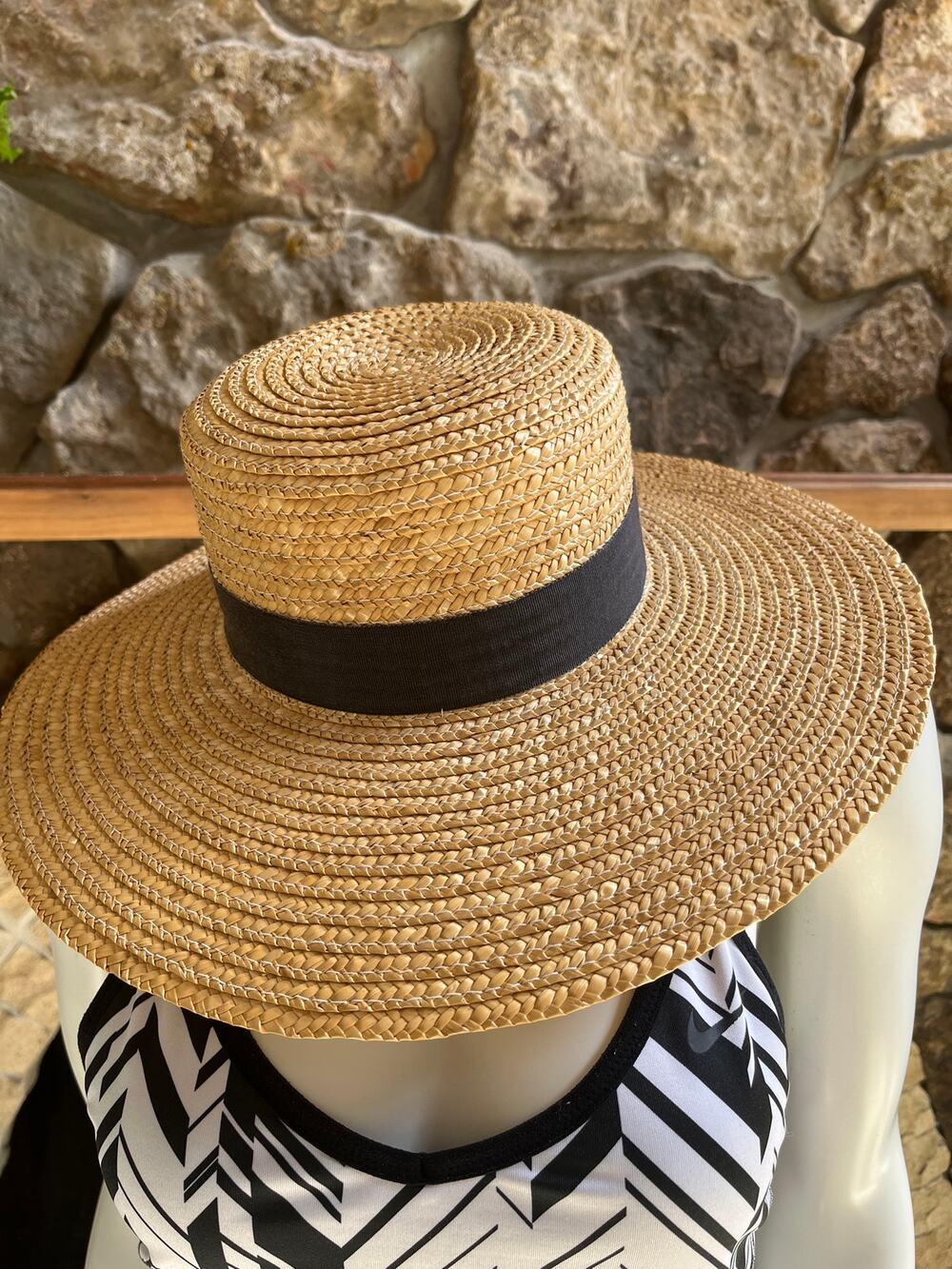 Sun Straw Hat with Black Ribbon